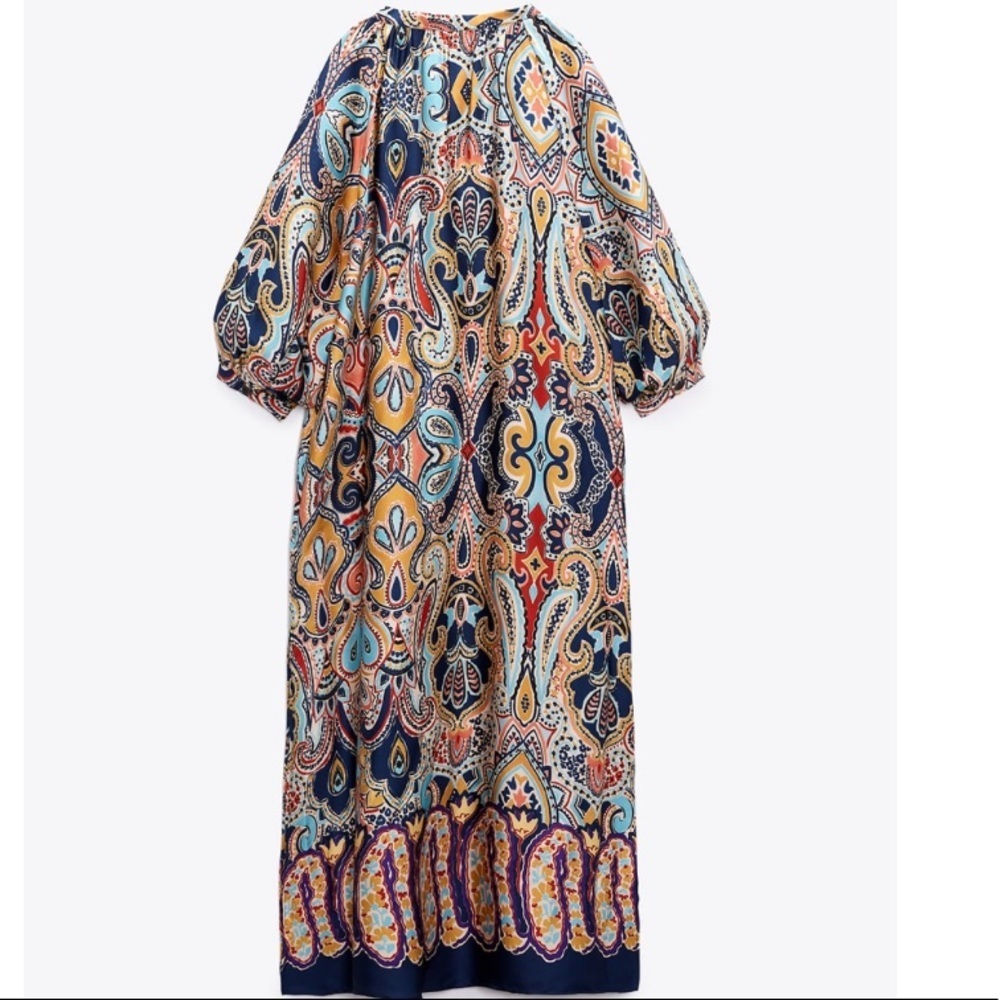 NWT Zara Boho Paisley Floral Print Fluid  MIDI /MaXi Dress - Picture 7 of 7
